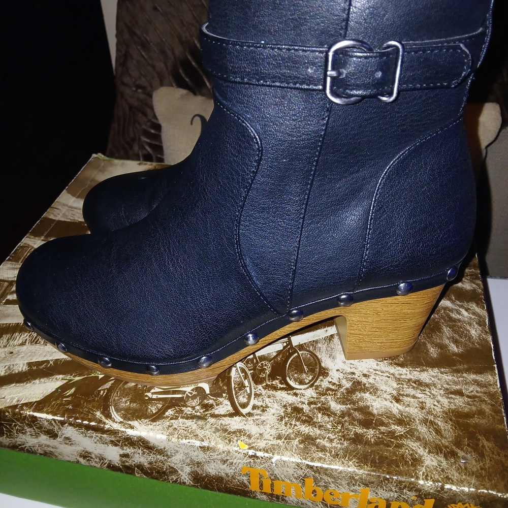 Style & Co. Black Leather Clogs with Wooden Heel